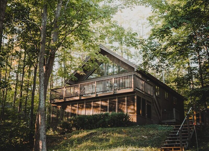 brown wooden house surrounded by green trees during daytime
