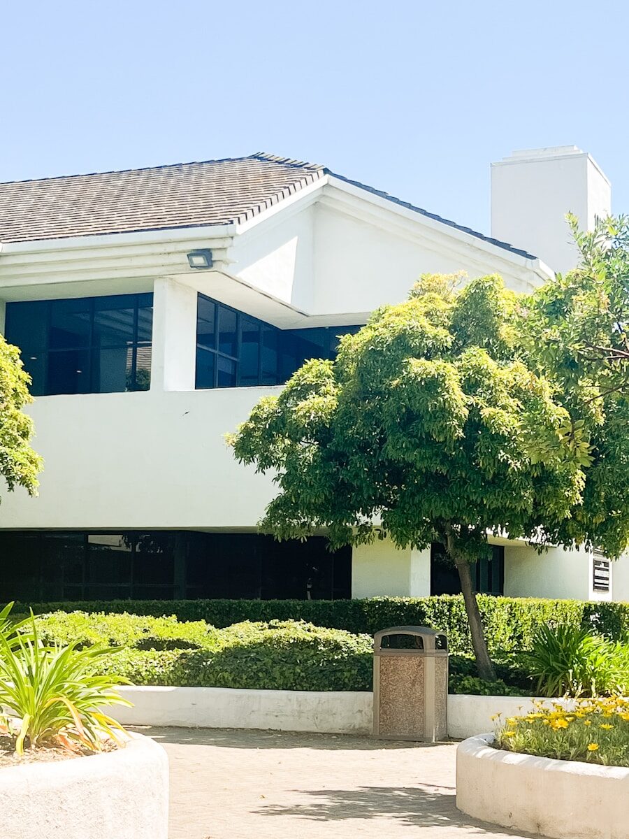 a large white house with a tree in front of it
